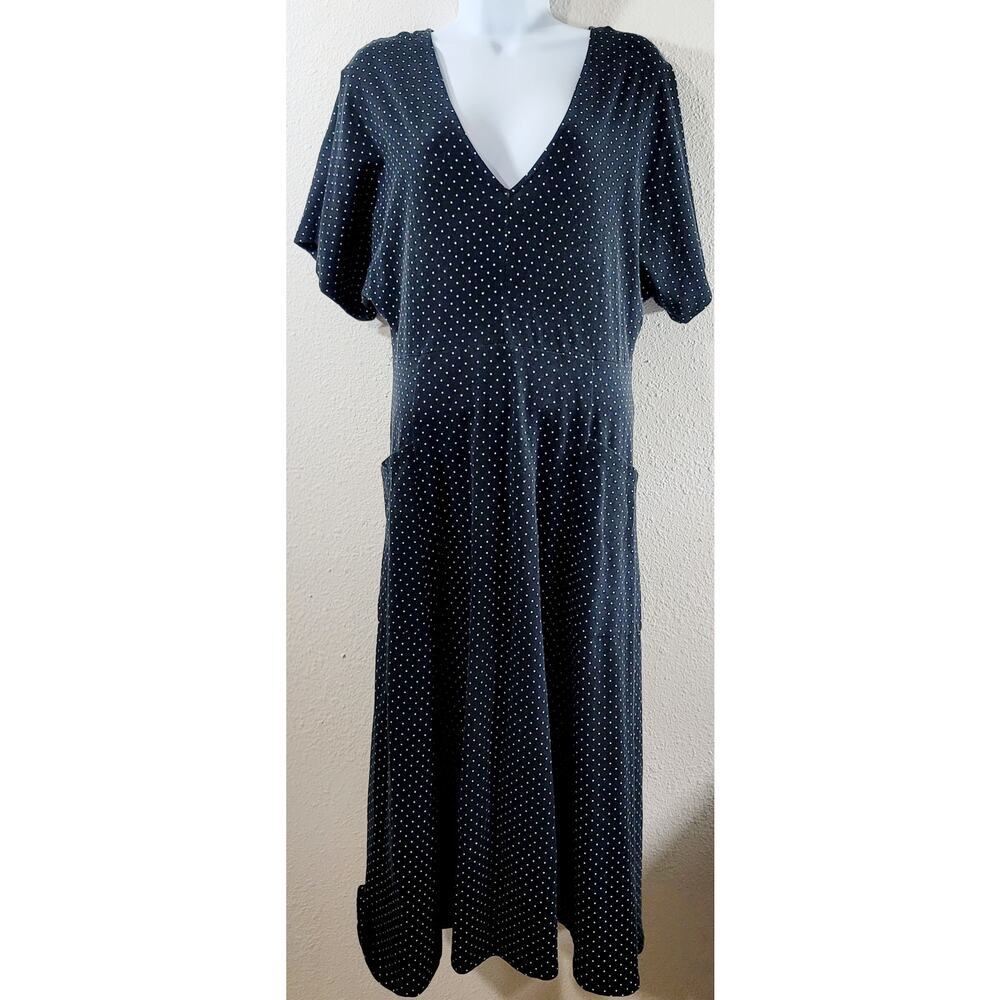 Who What Wear Black White Polka Dot A Line Dress Large Dolman Short Sleeves Soft